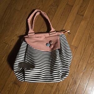 India Boutique Pink and Black Striped Tote